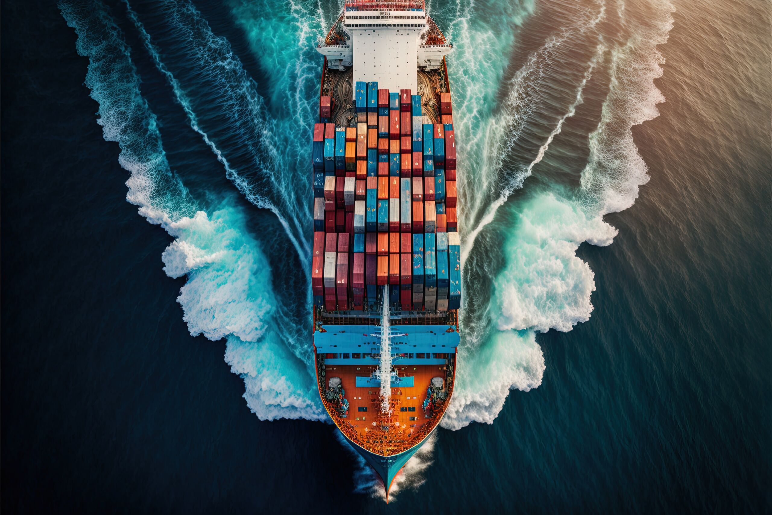 Aerial view of container ship